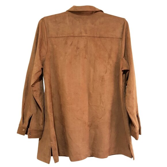 D & Co Women Faux Suede Button-Up Shirt Jacket with Pockets Brown Size L - Picture 4 of 7